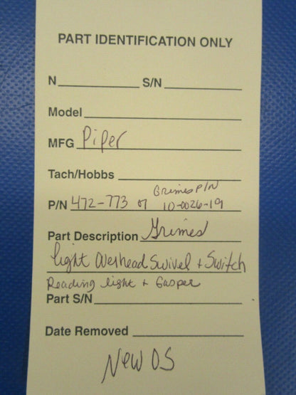 Piper Navajo Grimes Reading Light P/N 10-0026-19 & 472-773 NOS (0419-32)