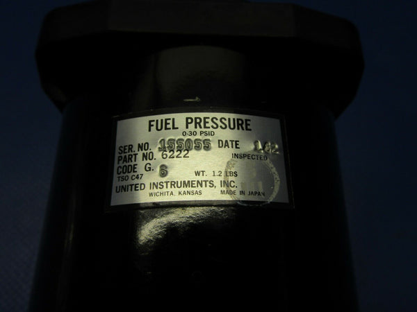 Beech Baron 55 United Instruments Fuel Pressure Gauge Code G P/N 6222 (0321-497)