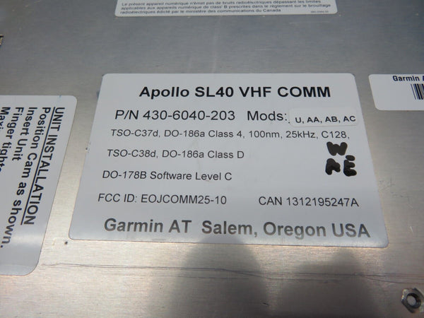 Garmin Apollo SL 40 VHF Comm w/ Rack w/ 8130 P/N 430-6040-203 (1123-289)