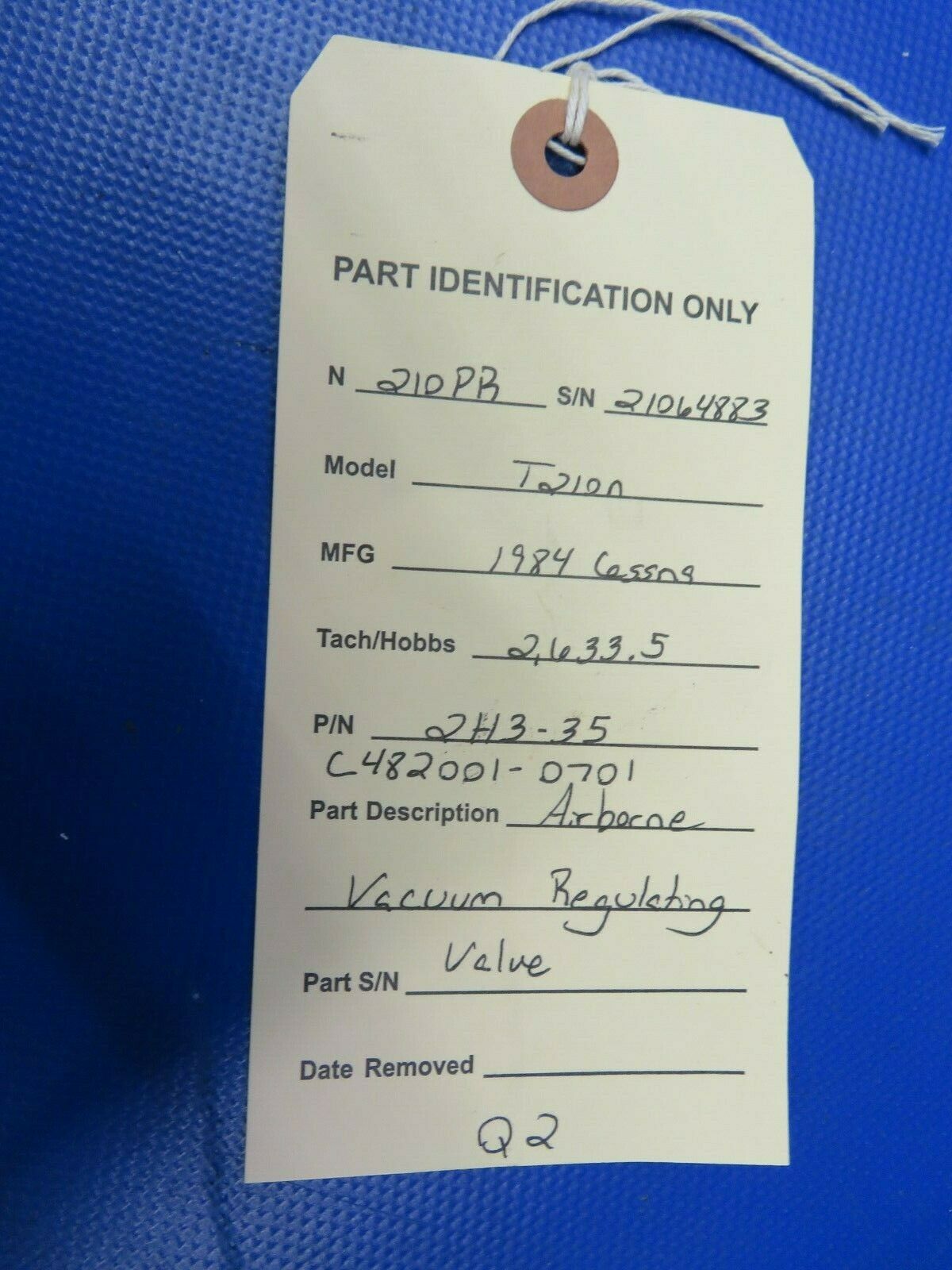 Airborne Vacuum Regulating Valve P/N 2H3-35 Cessna 210 / T210N  (0921-138)