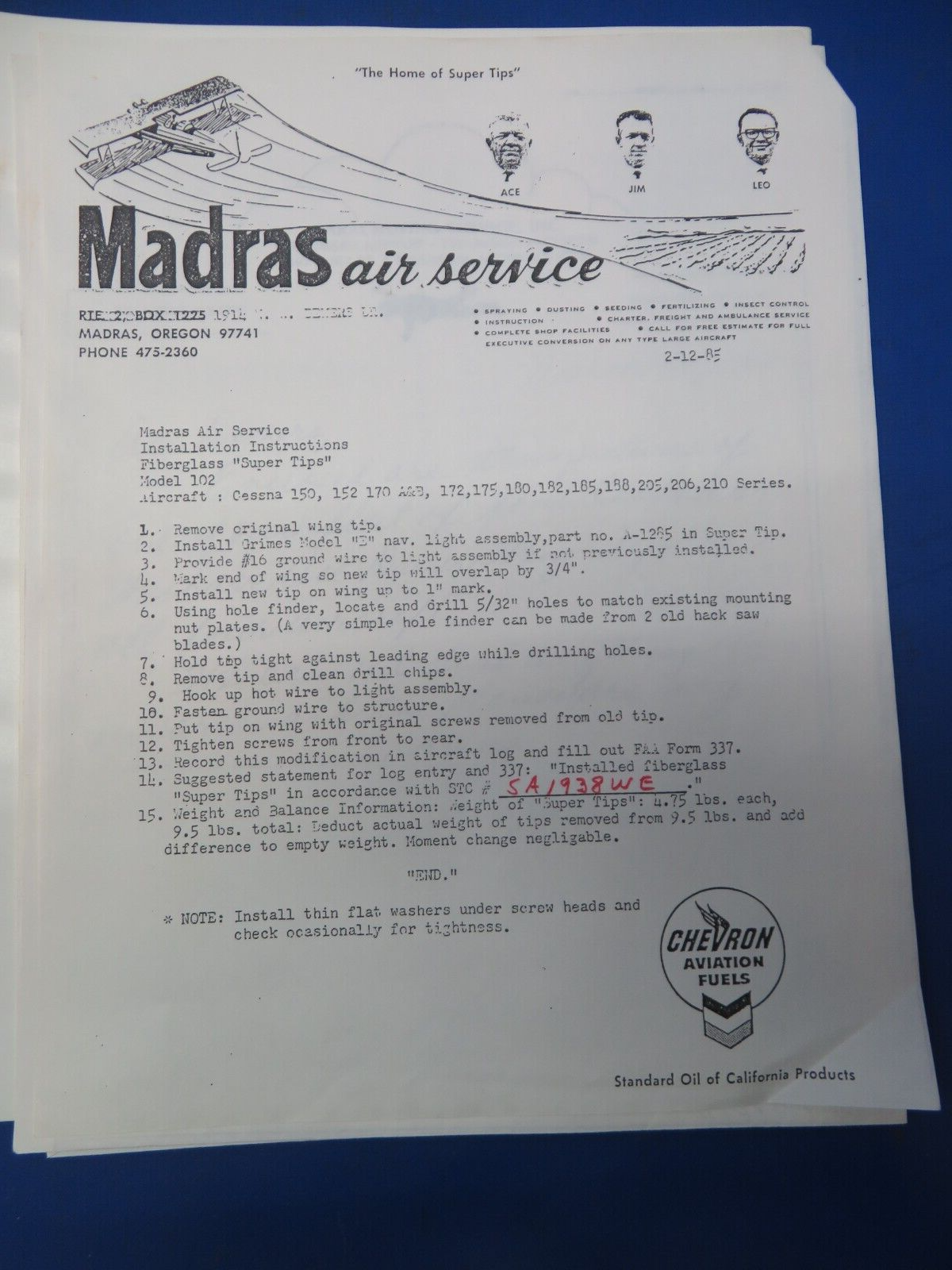 Early Cessna 182 Madras Wing Super Tips LH & RH w/ STC P/N 102R, 102L (1023-281)