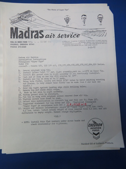 Early Cessna 182 Madras Wing Super Tips LH & RH w/ STC P/N 102R, 102L (1023-281)