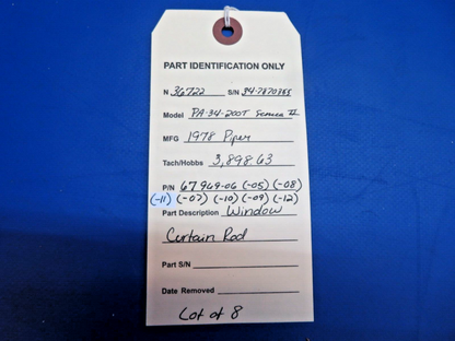 Piper PA-34-200T Seneca II Window Curtain Rod P/N 67969-06 LOT OF 8 (0323-555)