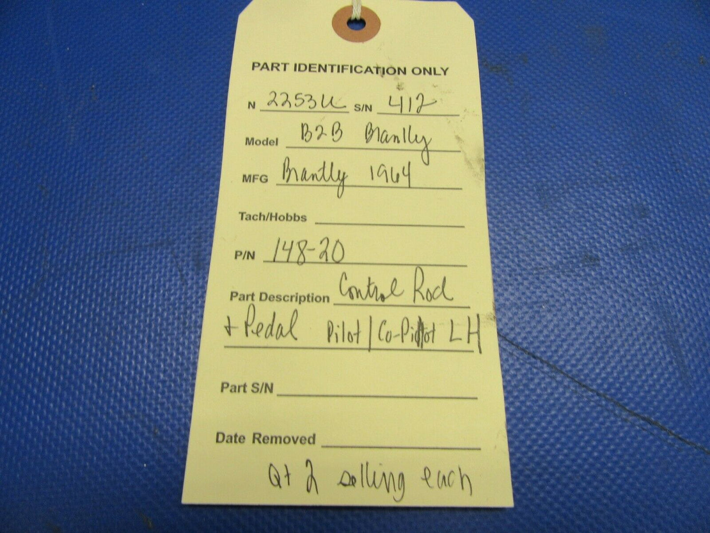 Brantly B2B Helicopter Control Rod & Pedal Pilot / Co-Pilot LH 148-20 (0921-490)