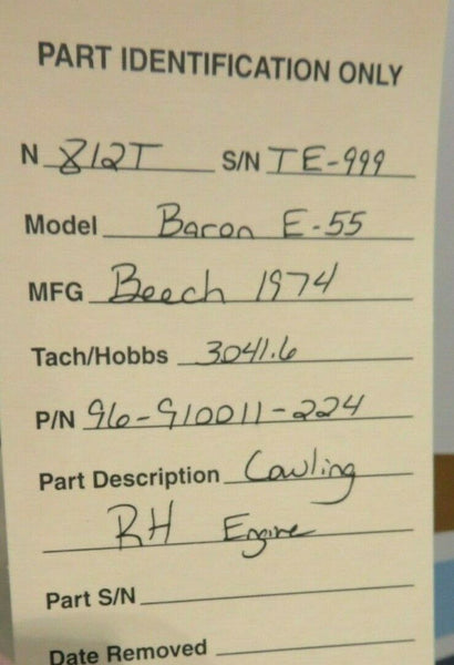 Beech Baron E-55 Engine Cowling RH 96-910011-224 (0220-85)