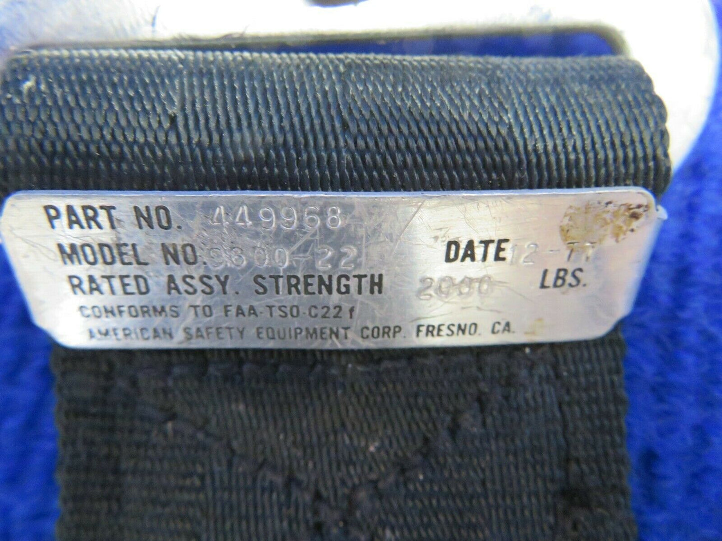 Piper PA-28 American Safety 9600-22 Lap Seat Belt Rear Seat P/N 449968 (0222-755