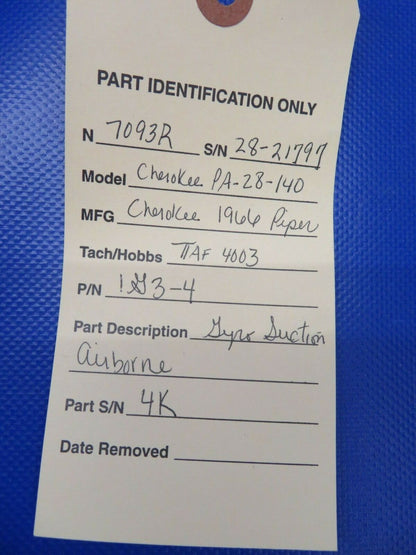 Piper Cherokee Airborne Gyro Suction Gauge 1G3-4 (0221-59)