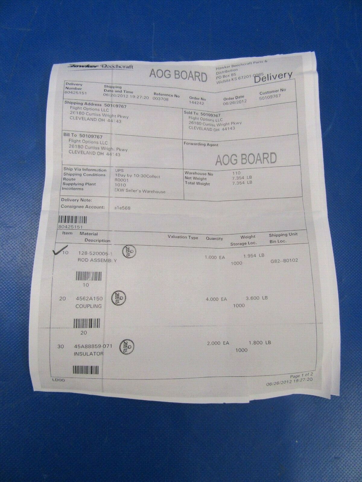 Beech 400 / 400A Rod Assembly Rudder Pedal P/N 128-520005-1 NOS (0419-183)