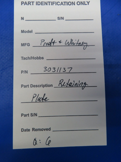 Pratt & Whitney Retaining Plate P/N 3031137 NOS (1123-380)