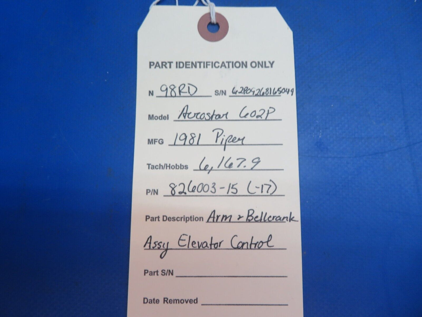 Piper Aerostar 602P Arm & Bellcrank Elevator Control P/N 826003-15 (0123-623)
