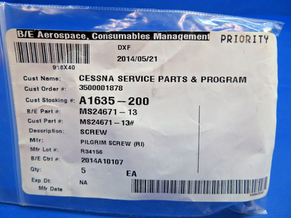 McCauley Propeller Screw P/N A1635-200 LOT OF 23 w/ 8130 NOS (0323-654)