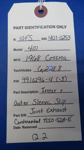 Continental TSIO-520-E Inner & Outer Sleeve Slip Joint P/N 9910296-4 (0523-221)