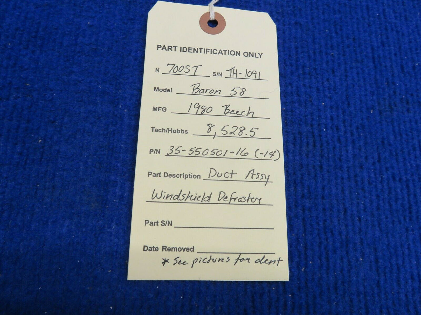 Beech 58 Baron Duct Assy Windshield Defroster P/N 35-550501-16 (0322-513)