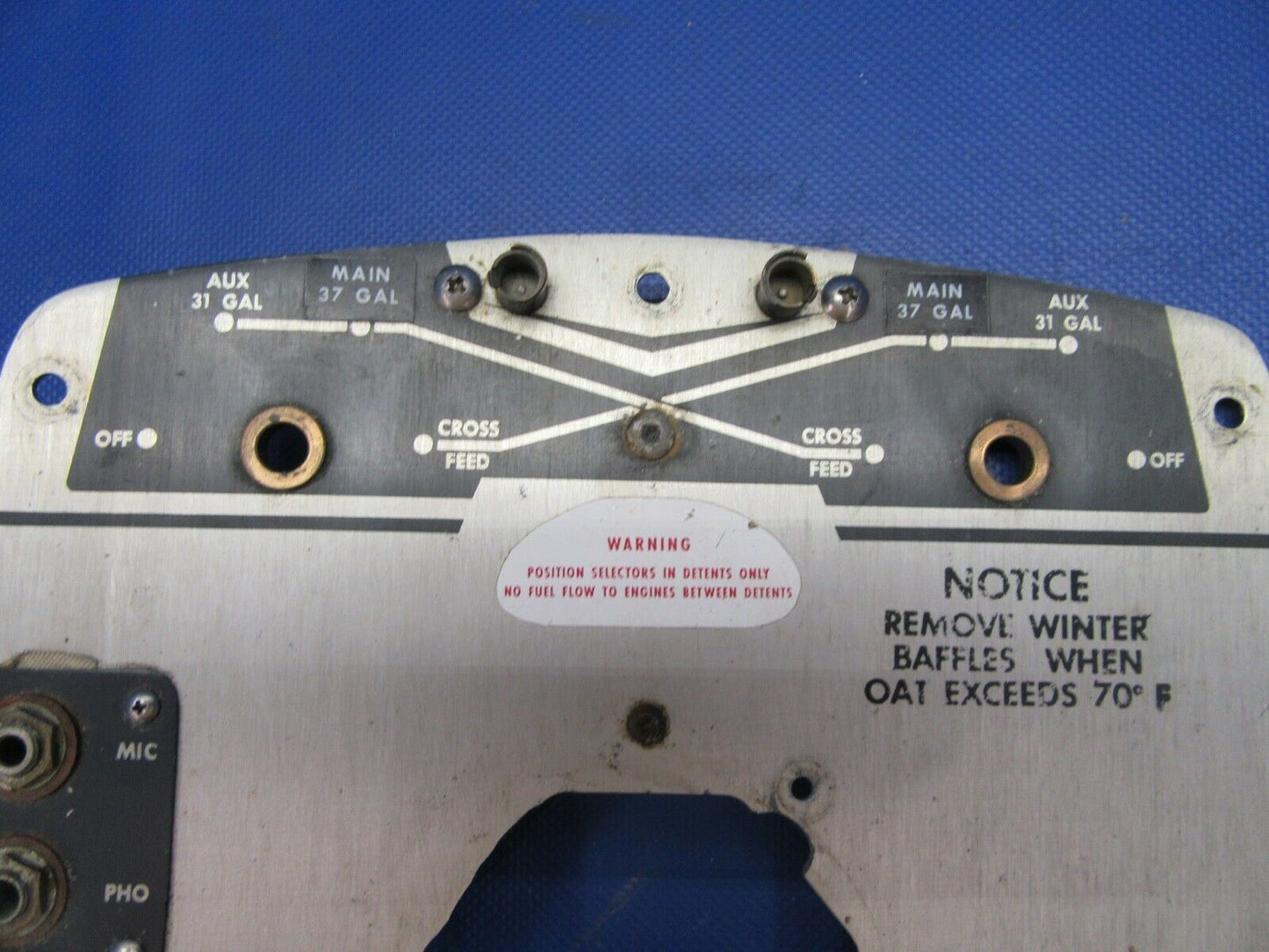 Beech 95-B55 Fuel Selector Panel & Cam P/N 96-920001-17, 96-920001-3 (0621-685)