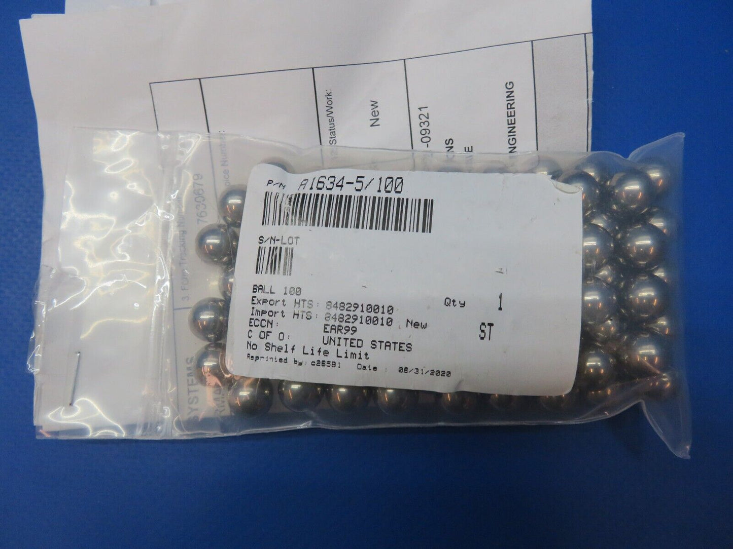 McCauley Threaded Propeller Ball Bearing 100 Pack P/N A1634-5 NOS (0523-615)