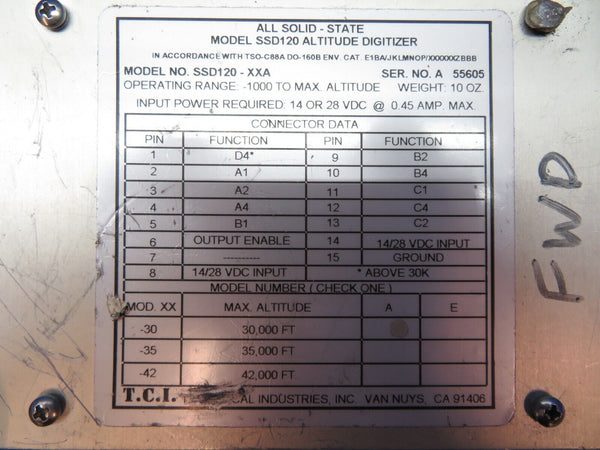 Trans Cal Altitude Digitizer SSD120 P/N SSD120-XXA (0523-1024)