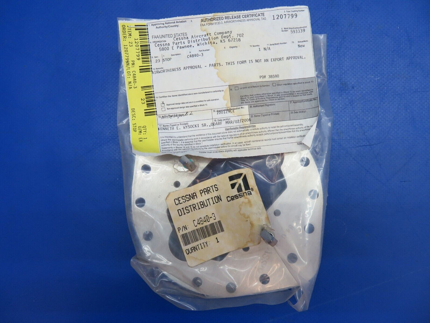 McCauley Threaded Propeller Stop w/ 8130 P/N C4840-3 NOS (0523-610)