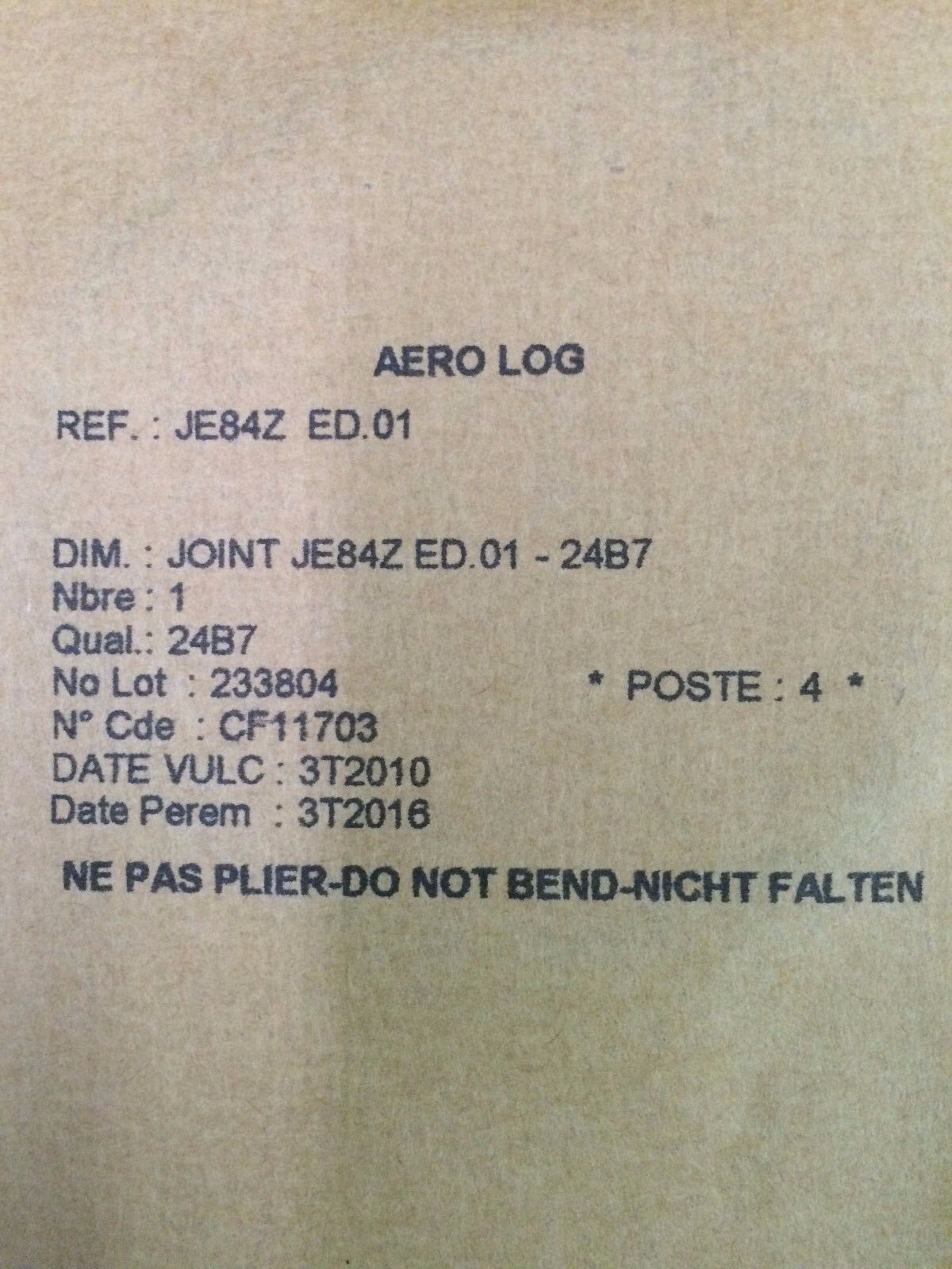 Dassault Falcon Seal / Gasket P/N JE84Z  (1216-64)