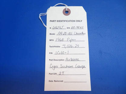 Piper PA-28-180 Cherokee Airborne Gyro Suction Gauge P/N 1G10-1 (0223-693)