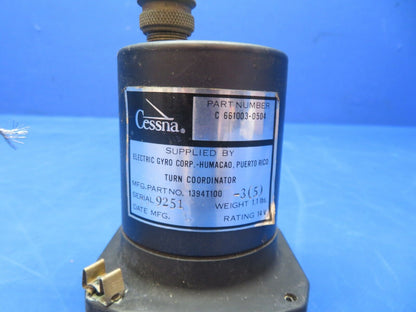 Electric Gyro Corp. Turn & Slip Indicator P/N 1394T100-3 CORE (0823-559)