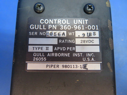 Piper Aerostar 602P Gull Airborne Control Unit 28 V P/N 360-961-001 (0123-648)