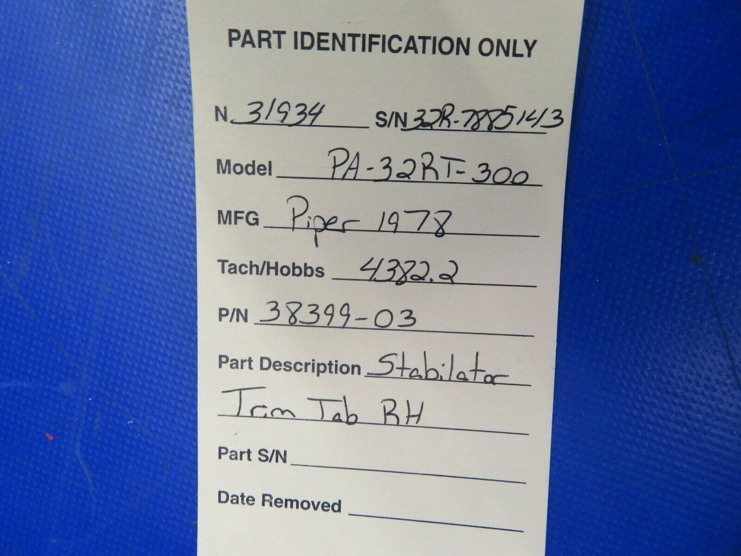 Piper PA-32RT-300 Lance II Stabilator Trim Tab RH 38399-03, 38399-003 (0720-347)