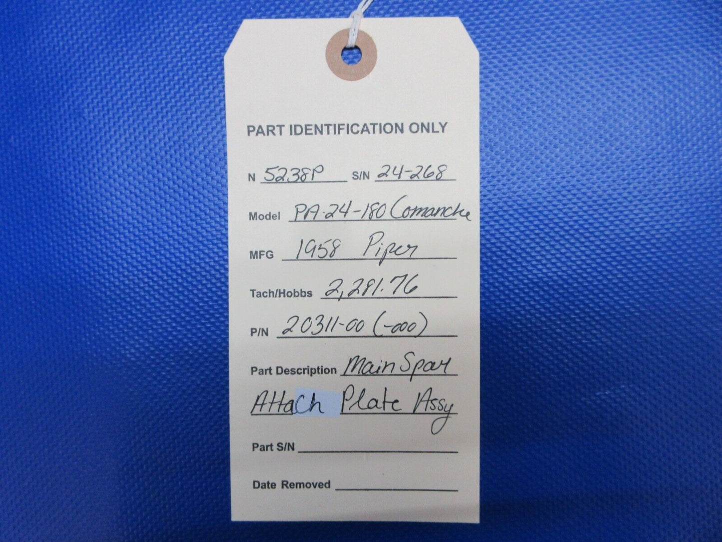 Piper PA-24-180 Main Spar Attach Plate Assy P/N 20311-00 (1223-1446)