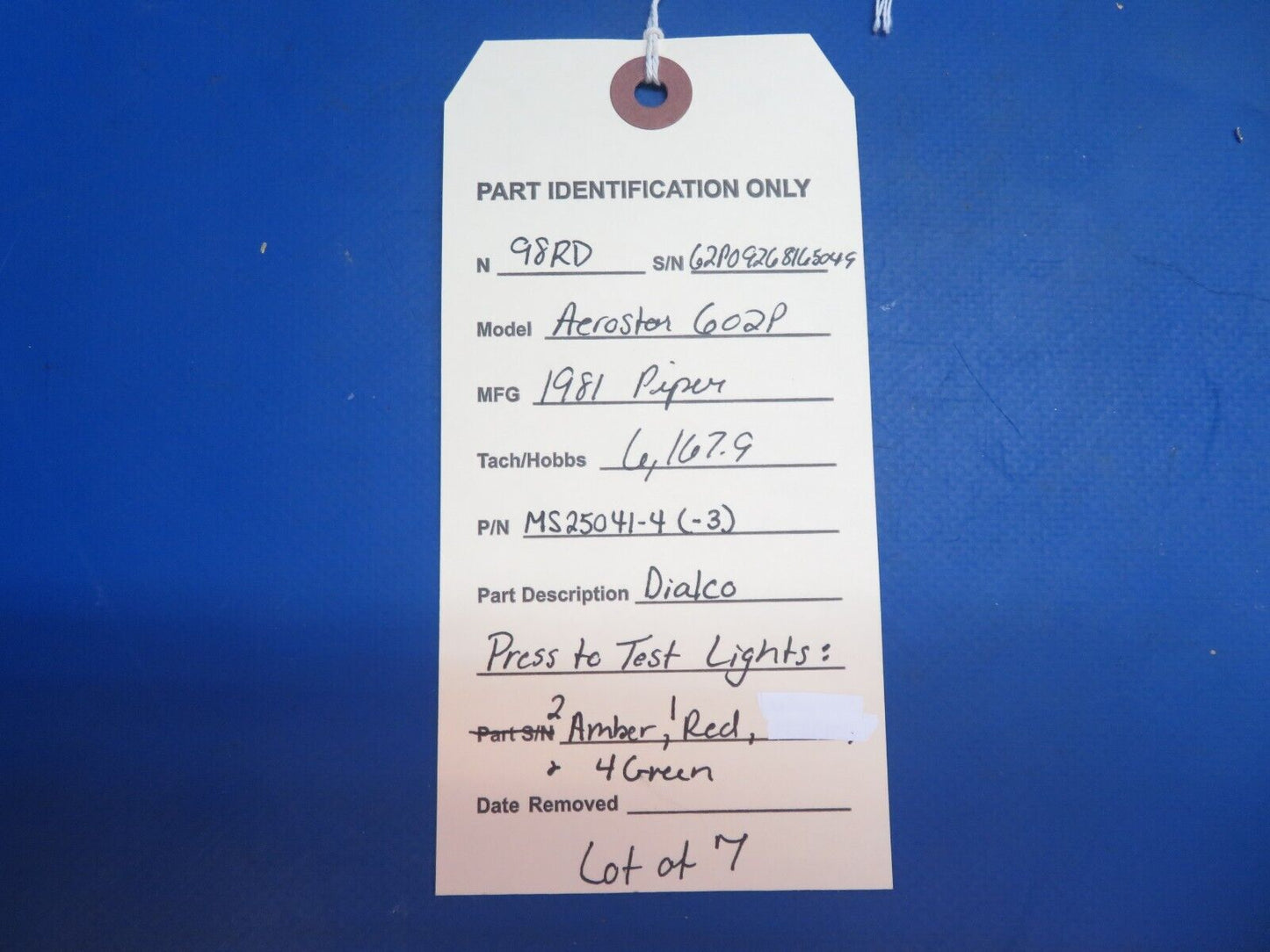 Piper Aerostar 602P Press to Test P/N MS25041-4 LOT OF 7 (0123-964)