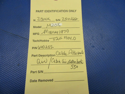 Mooney M20K Cable Alternate Air /Cabin Air Distribution 55" P/N 640257 (0721-567