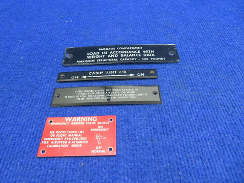 1980 Beech 58 Baron Interior Placards LOT OF 4 (0422-327)