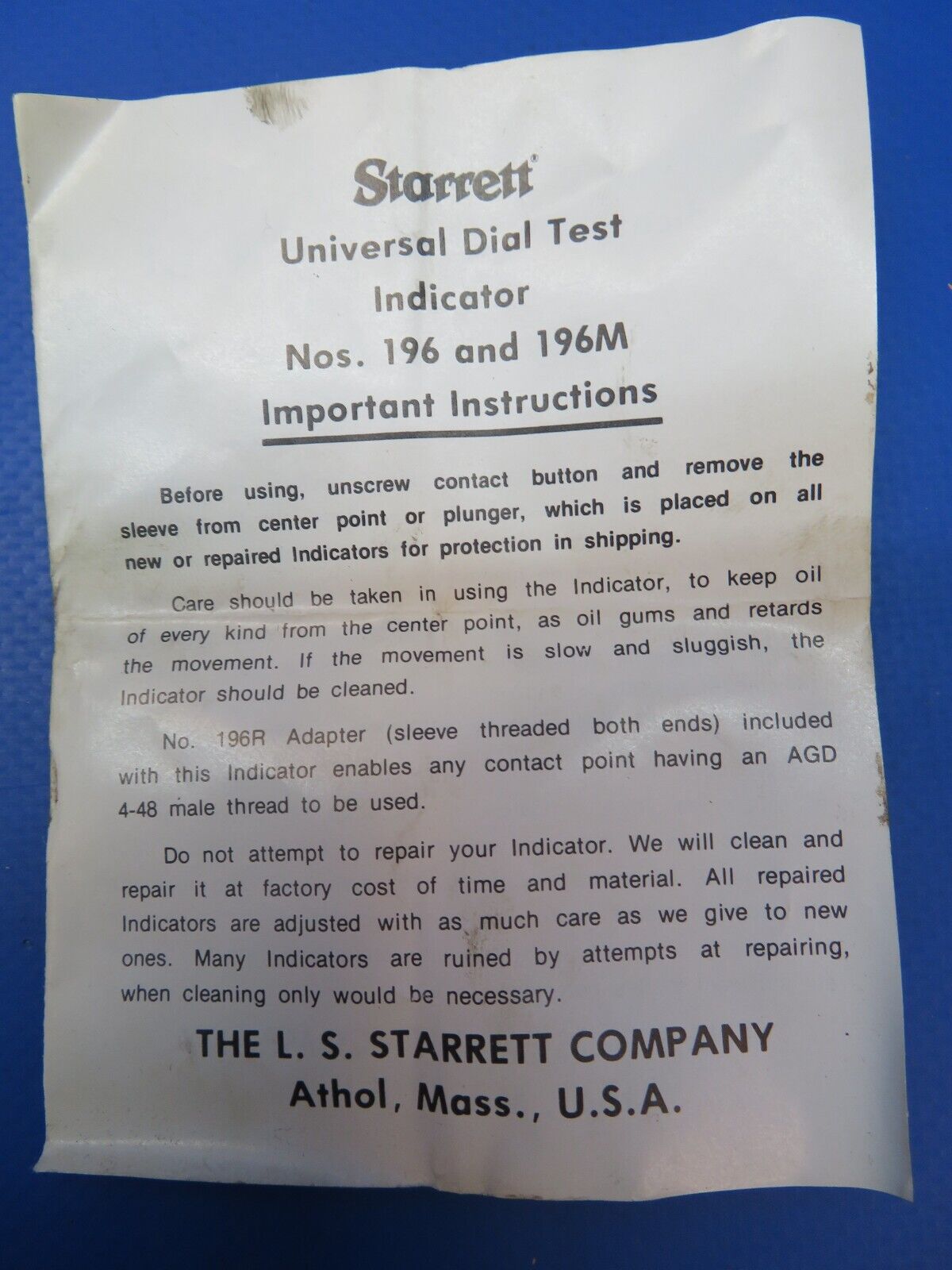 Vintage Starrett 196B Dial Test Indicator Only (1122-160)