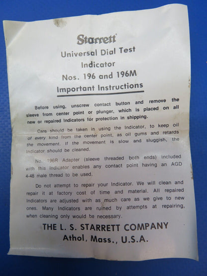 Vintage Starrett 196B Dial Test Indicator Only (1122-160)