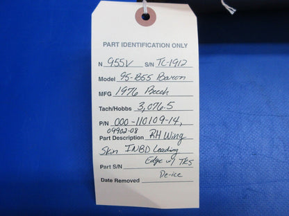 Beech 95-B55 Baron RH Wing Skin INBD w/ TKS De-Ice P/N 000-110109-14 (0623-741)
