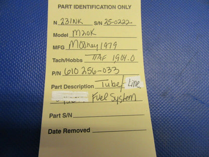 Mooney M20 / M20K Tube / Line Fuel System P/N 610256-033 (0721-571)