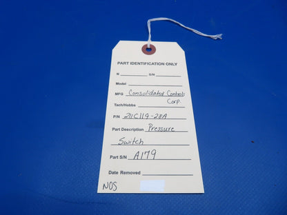 Consolidated Controls Corp. Pressure Switch P/N 211C119-28A NOS (0922-745)