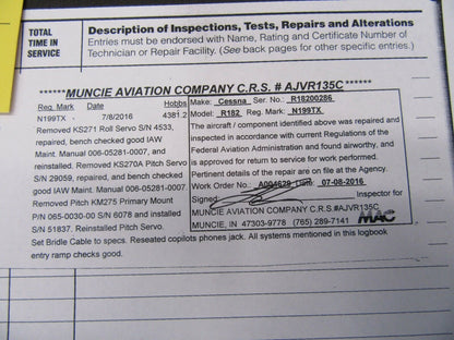 Cessna R182 Pitch Servo / King KM-275 Servo Mount P/N 065-0030-00 (0817-42)
