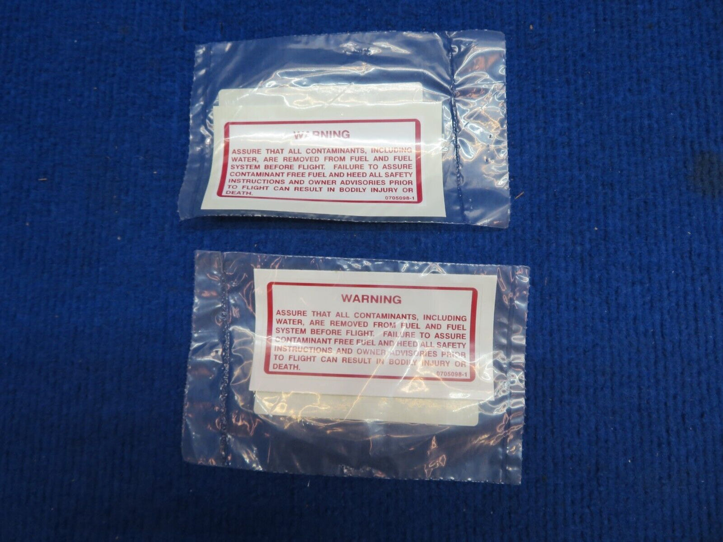 Cessna Placard Fuel Contamination P/N 0705098-1 LOT OF 2 NOS (0622-318)