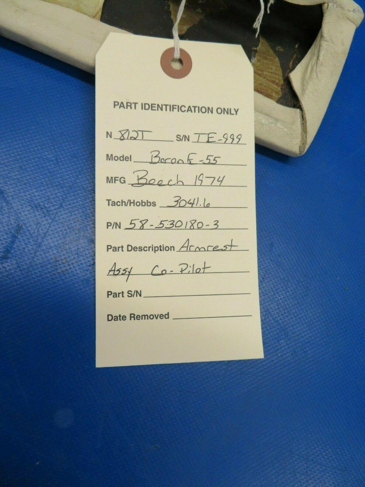 Beech Baron E-55 Armrest Assy Co-Pilot P/N 58-530180-3 (0120-405)