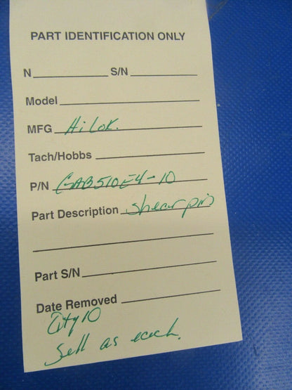 Hi-Lok Shear Pin P/N GAB510E4-10 Lot of 10 (0419-78)