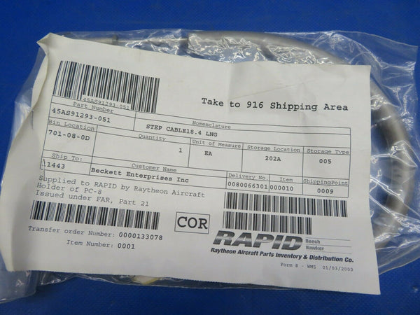 Beech Step Cable 18.4" Long P/N 45AS91293-051 NOS (0720-591)