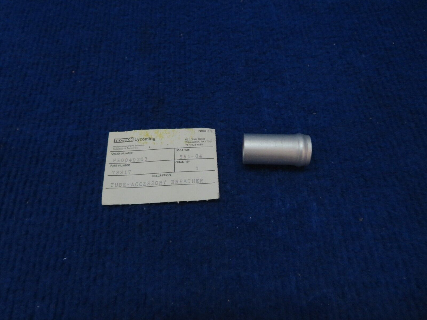 Lycoming Breather P/N 73317 NOS (0622-369)