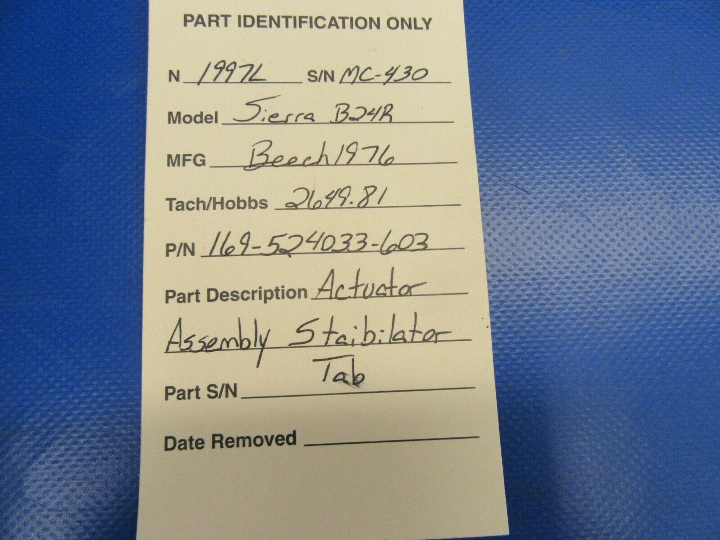 Beech Sierra B-24R Actuator Assembly Stabilator Tab 169-524033-603 (0719-298)