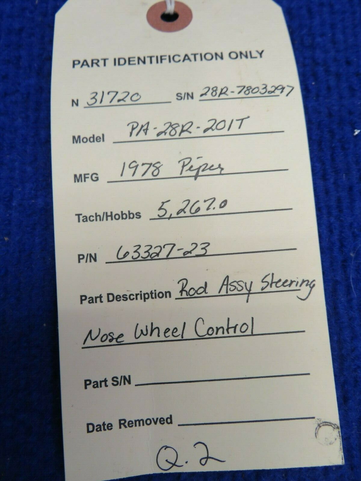Piper PA-28R Rod Assembly Steering Nose Wheel Control P/N 63327-23 (0222-777)