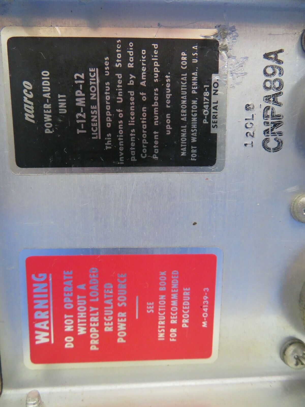 Beech G35 Bonanza Narco Power Audio Unit 12V P/N T-12-MP-12 (0620-379)