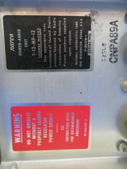 Beech G35 Bonanza Narco Power Audio Unit 12V P/N T-12-MP-12 (0620-379)