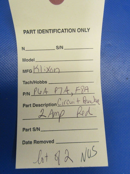 Klixon Circuit Breaker 2 Amp P6A, P7A, F8A Red Lot of 2 NOS (1218-233)