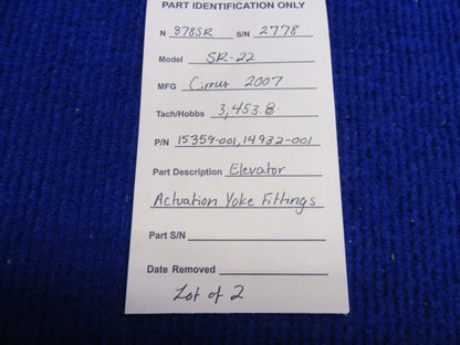 Cirrus SR-22 Elevator Actuation Yoke Fittings LOT OF 2 P/N 15359-001 (0122-306)