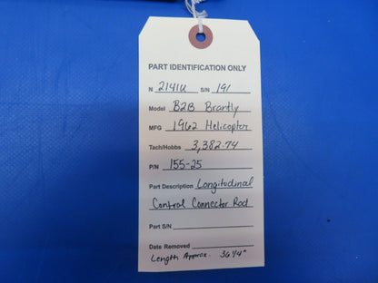 Brantly B2B Helicopter Longitudinal Control Connector Rod P/N 155-25 (1022-836)