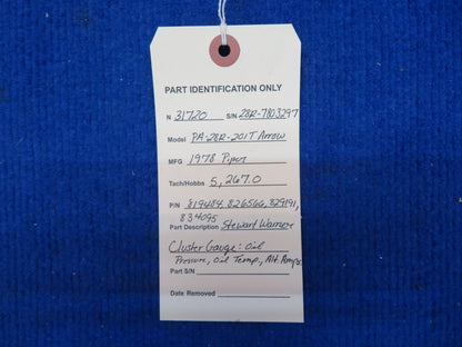 Stewart Warner Cluster Gauge: Oil Pressure, Oil Temp., Alt. Amps. (0622-623)