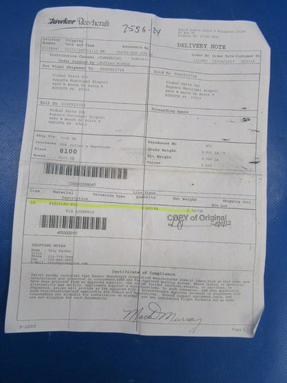 Beech 400 Rib LH Horizontal Stabilizer PN 45A21104-631 NOS w/8130 (0419-191)